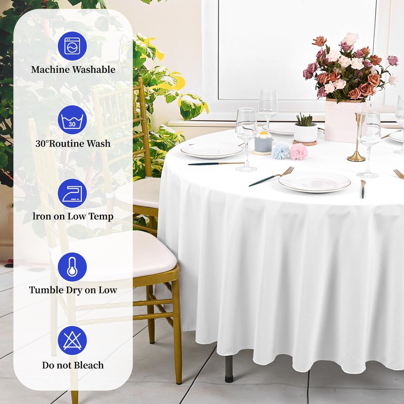 10 Pack White Round Tablecloth 90 Inch, Waterproof Polyester Table Cloth for Round Tables, White Tablecloths Stain and Wrinkle Resistant Washable Fabric Table Cover for Party Dining Wedding Banquet