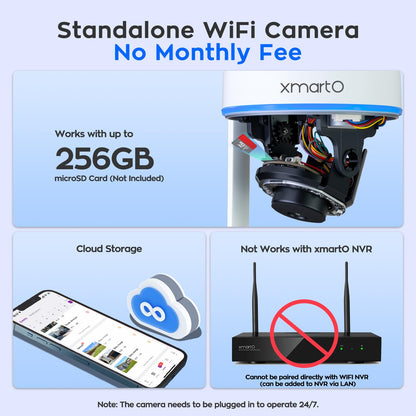 xmartO [2-Pack AI Tracking Ceiling CAM 2K HD Metal Dome PTZ Wireless Security Camera with Automatic Tracking, 2-Way Audio and Night Vision (Standalone WiFi Camera, NOT add-on CAM to NVR)