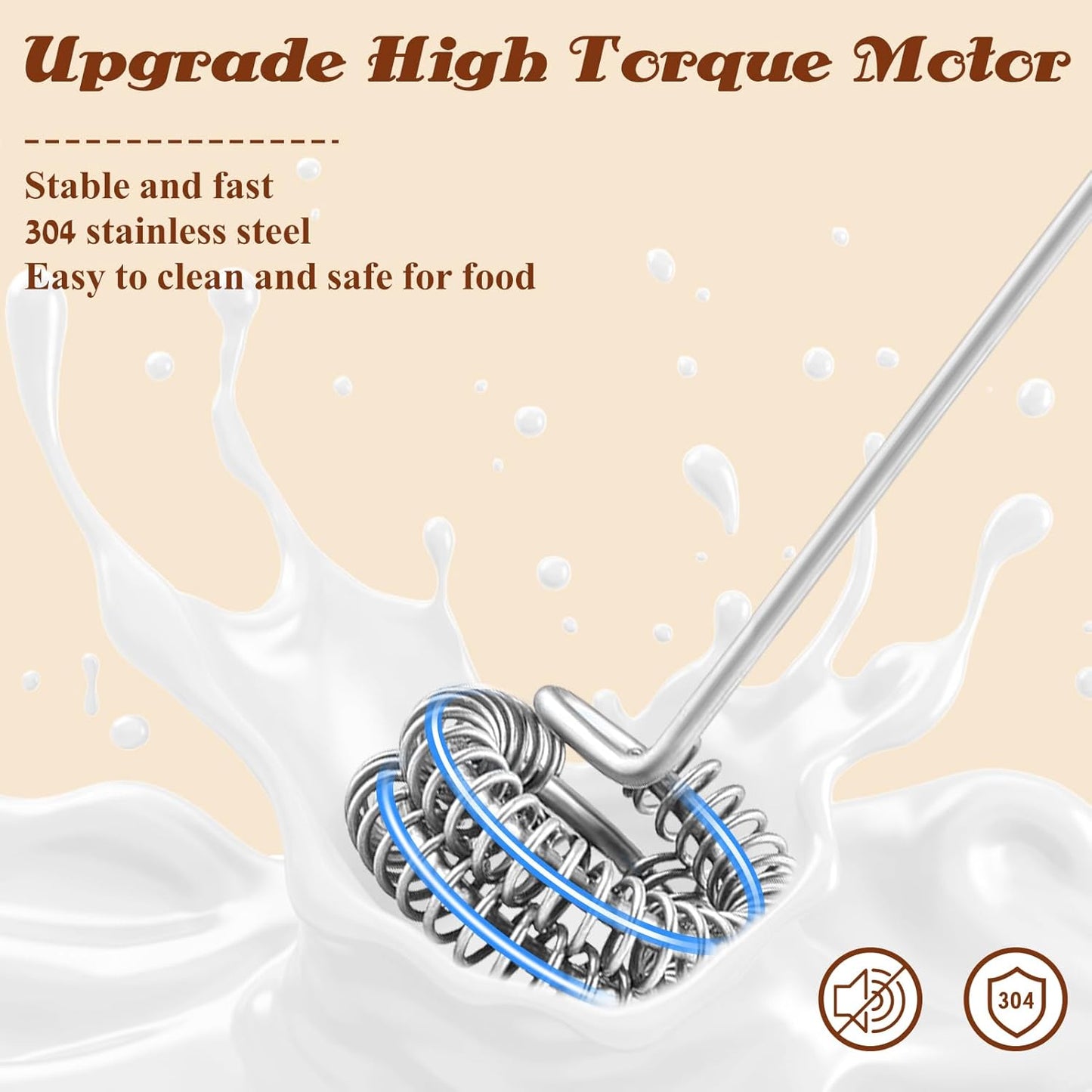Rechargeable Milk Frother Handheld, Electric Foam Maker Wand, 3 Stainless Whisks, Drink Mixer for Lattes, Cappuccino