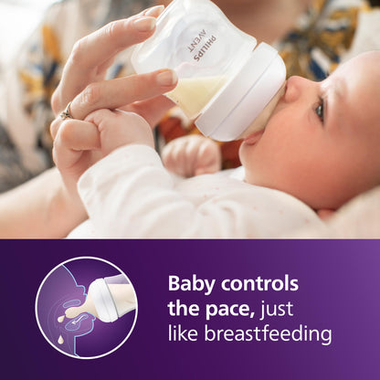 Philips Avent Natural Baby Bottles with Natural Response Nipples (Slow Flow, Flow 2), 4oz, 4-Pack, SCY900/04