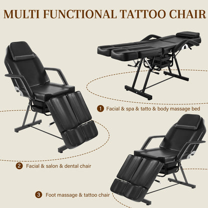 Tattoo Chair for Client, Facial Bed for Esthetician with Hydraulic Stool, Adjustable Massage Table with Split Legs Design, Professional Tilting Beauty Lash Spa Artist Salon Waxing Barber Equipment