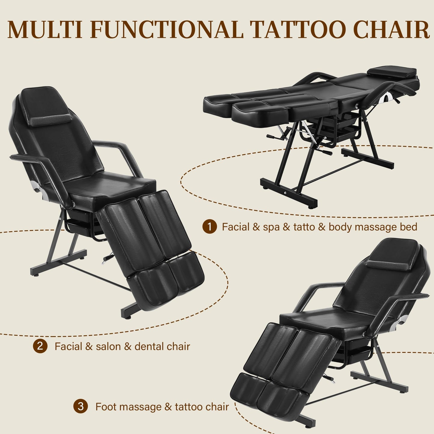 KIIUMI Tattoo Facial Chair with Split Legs, Artist Tattoo Bed for Client, Professional Adjustable Lash Esthetician Table Beauty Salon Spa Equipment with Breathing Hole & Hydraulic Stool, Grey