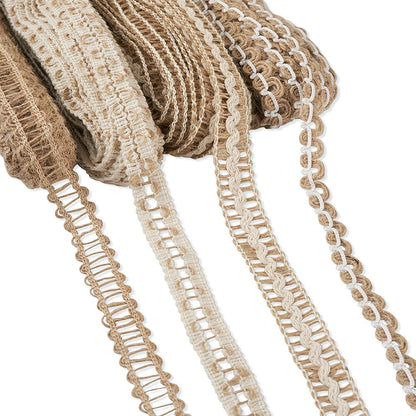 PH PandaHall 4 Rolls Natural Burlap Ribbons Jute Lace Ribbons Thin Crafts Fabric Ribbons Rustic Twine String for Gift Wrapping Wedding Christmas Party Home Decoration, 43.76 Yards