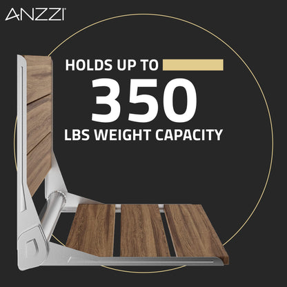 ANZZI Wall Mount Fold Teak Shower Bench | Saxon 18.7 in x 12.4 in Bathroom Accessories Folding Teakwood Shower Seat for Inside Shower for Bathtub | Spa Foldable Wooden Bath Chair for Seniors