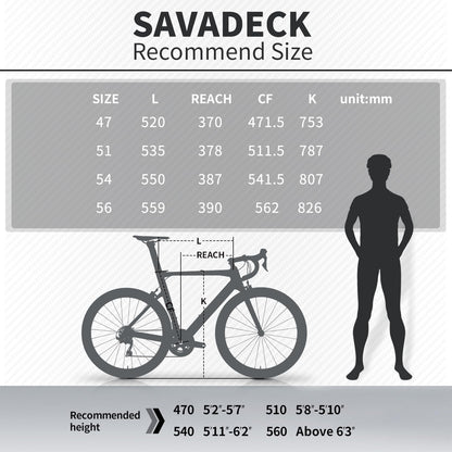 SAVADECK Carbon Road Bike with Shimano SORA R3000 18 Speed Derailleur System,Racing Bicycle with Carbon Fiber Frame Carbon Fork and Double V Brake for Adult.(Black 47cm)