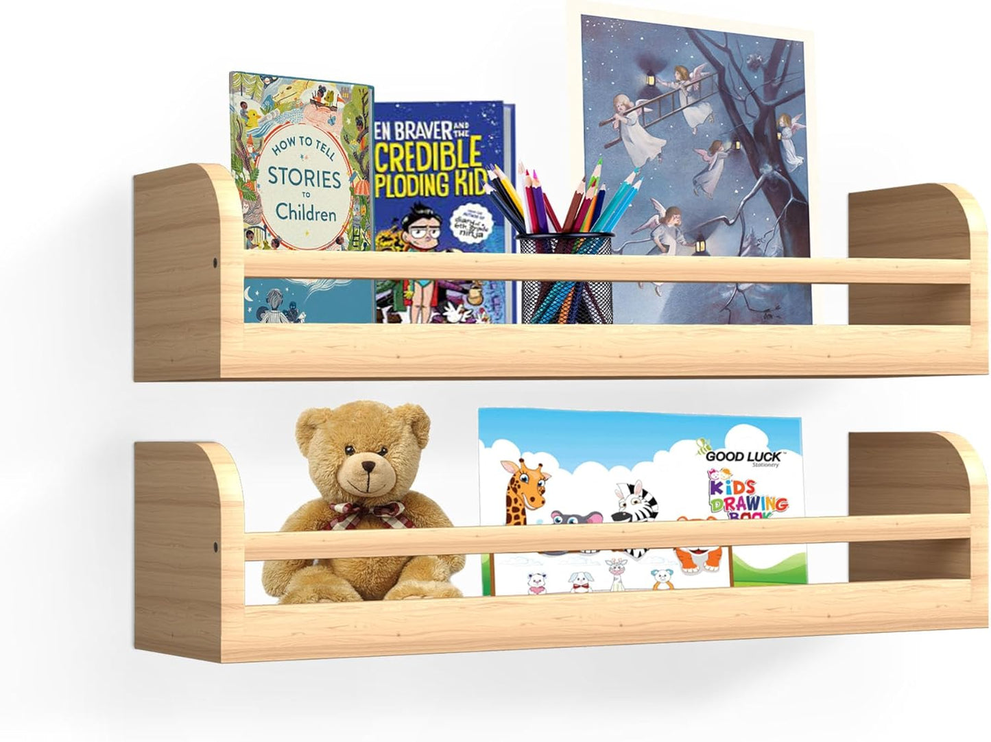 16.5 inch Set 2 Floating Nursery Book Shelves, Wall Book Shelves Kids Room, of Baby Shelves for Nursery Dcor, Ideal