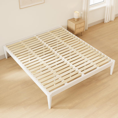 IOTXY California-King Platform Bed Frame - Solid Wood 16-Inch Height Mattress Foundation Base with Densely Slats and Heavy-Duty Support Legs, No Box Spring Needed, White