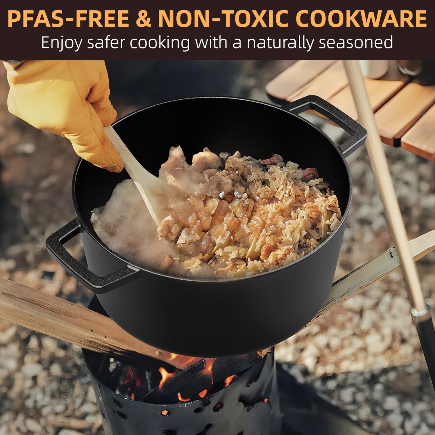 Cast Iron Dutch Oven Pot with Skillet Lid – Pre-Seasoned – Skillet Lid Cooking Pan– PFAS-Free –Umite Chef Cast Iron Skillet Cookware for Bread, Frying, Baking – Dual Handles – Oven, Grill, Campfire & Stovetop Safe – Durable & Non-Toxic, 5QT