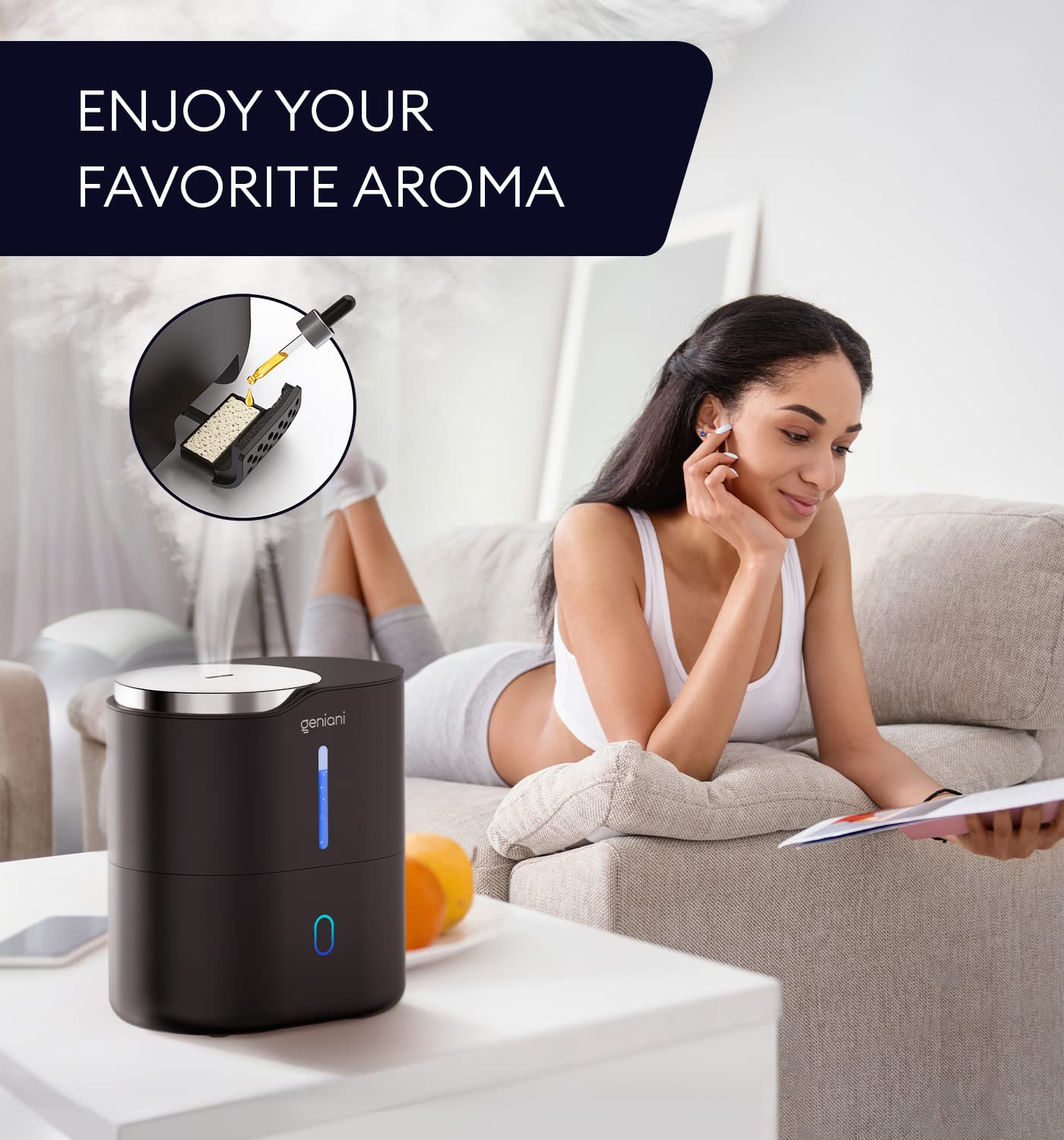 GENIANI Ultrasonic Cool Mist Humidifier for Bedroom, Large Rooms, Home, 4L - Easy Fill & Clean Humidifier for Plants w/Auto Shut-off, 40H Runtime - Quiet, Top Fill Air Humidifier