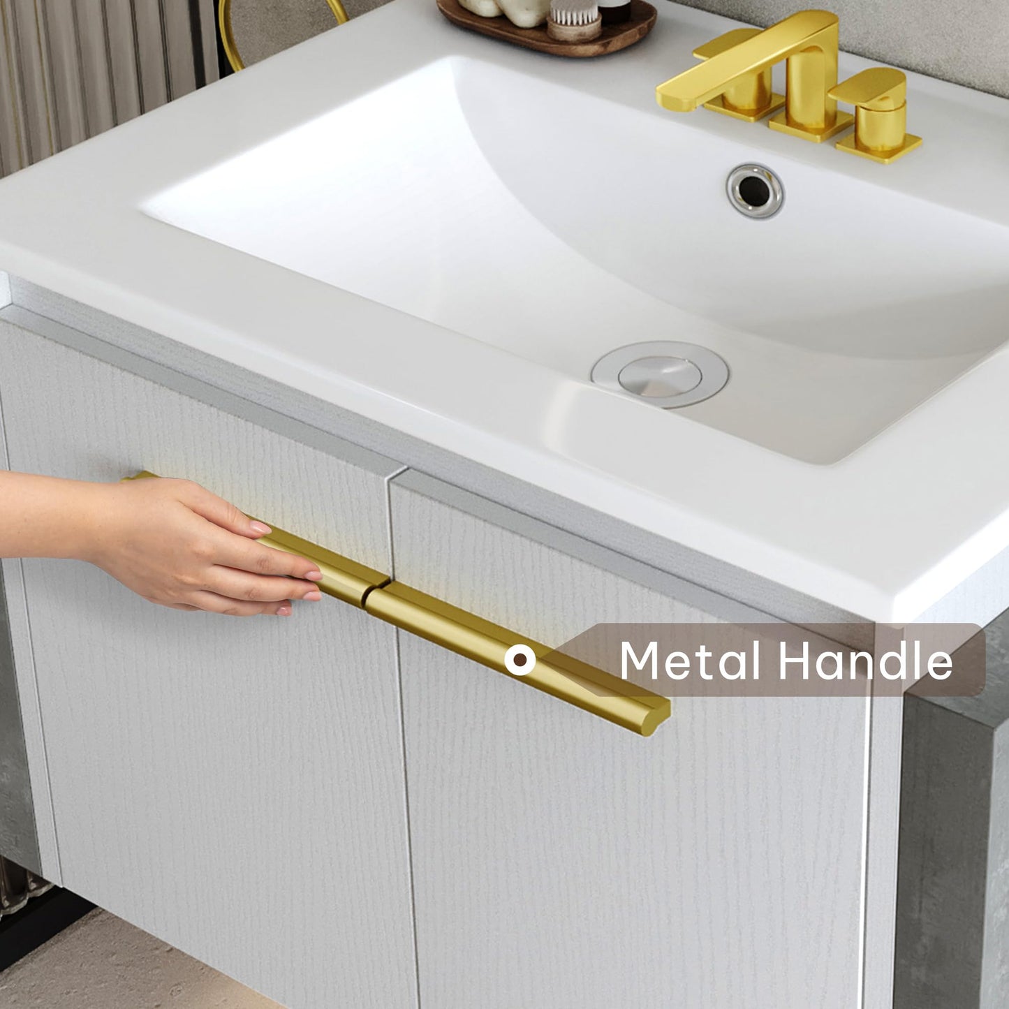 YITAHOME Bathroom Vanity 24 Inch White Soft-Closing Double Extra Large Doors Bathroom Floating Modern Vanity