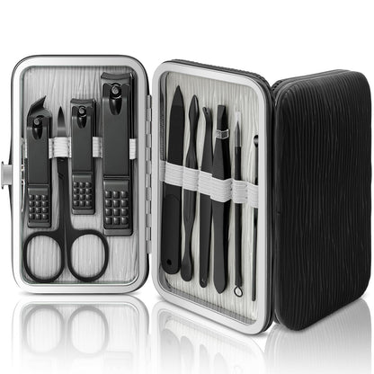 BLESWIN 10-Piece Nail Care Kit, Professional Manicure Set with Green Leather Case, Ideal for Women & Men