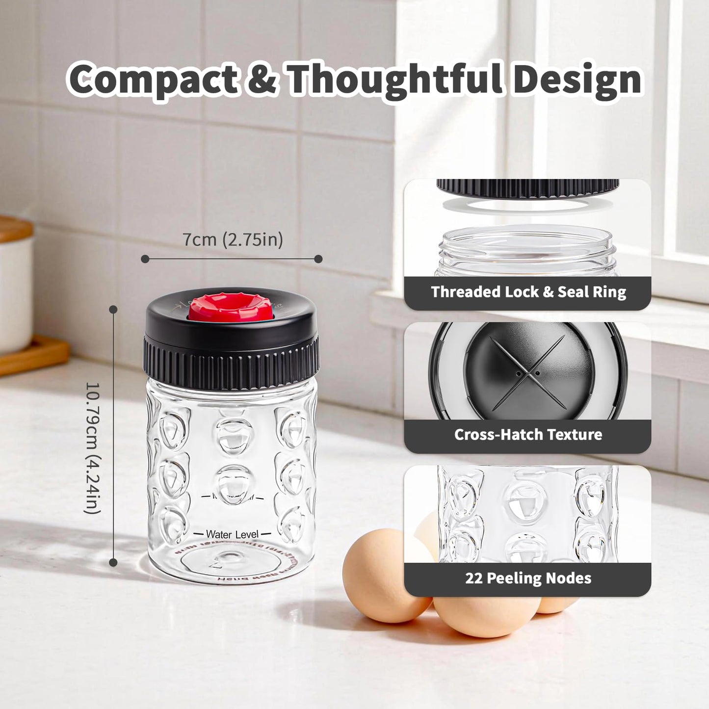 Luvan Egg Piercer & Peeler - 2-in-1 Egg Poker and Cracker Tool for Boiled Eggs with Built-in Hole Puncher & Quick Shake Shell Opener for Cooking, Salads, Deviled Eggs, and Breakfast Prep