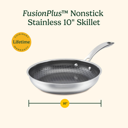 Cuisinart FusionPlus Hybrid Nonstick Stainless Steel Cookware, 10-Inch Skillet with PFAS-Free PURELYSEAR Ceramic Technology, Scratch Proof, Cool Grip Handles, Dishwasher Safe, FPS22-24