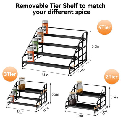 Bunoxea Spice Rack 4 Tier Kitchen Cabinet Organizer,Countertop Spice Rack,Tier Depth Adjustable Cabinet Shelf,Step Spice Organization Easy Visibility,Holds Seasoning and Condiments