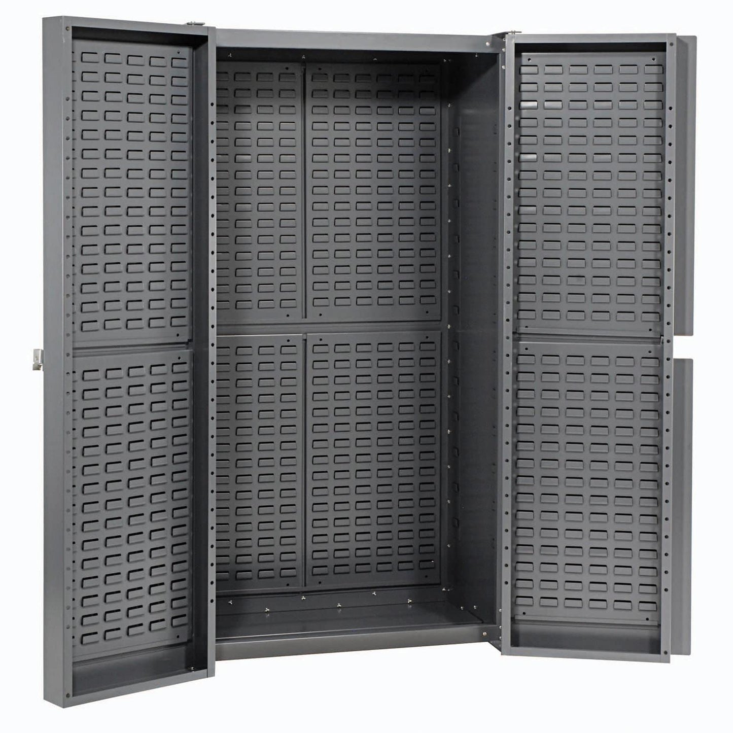 Global Industrial Deep Door Bin Cabinet, Includes 132 Blue Plastic Bins, Padlockable Steel Cabinet, 38" W x 24" D x 72" H, for Tool and Parts Storage, Assembly Required