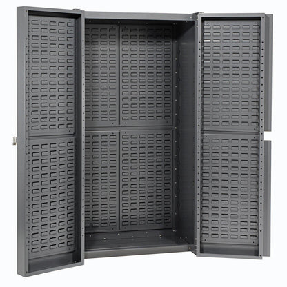 Global Industrial Deep Door Bin Cabinet, Includes 132 Blue Plastic Bins, Padlockable Steel Cabinet, 38" W x 24" D x 72" H, for Tool and Parts Storage, Assembly Required
