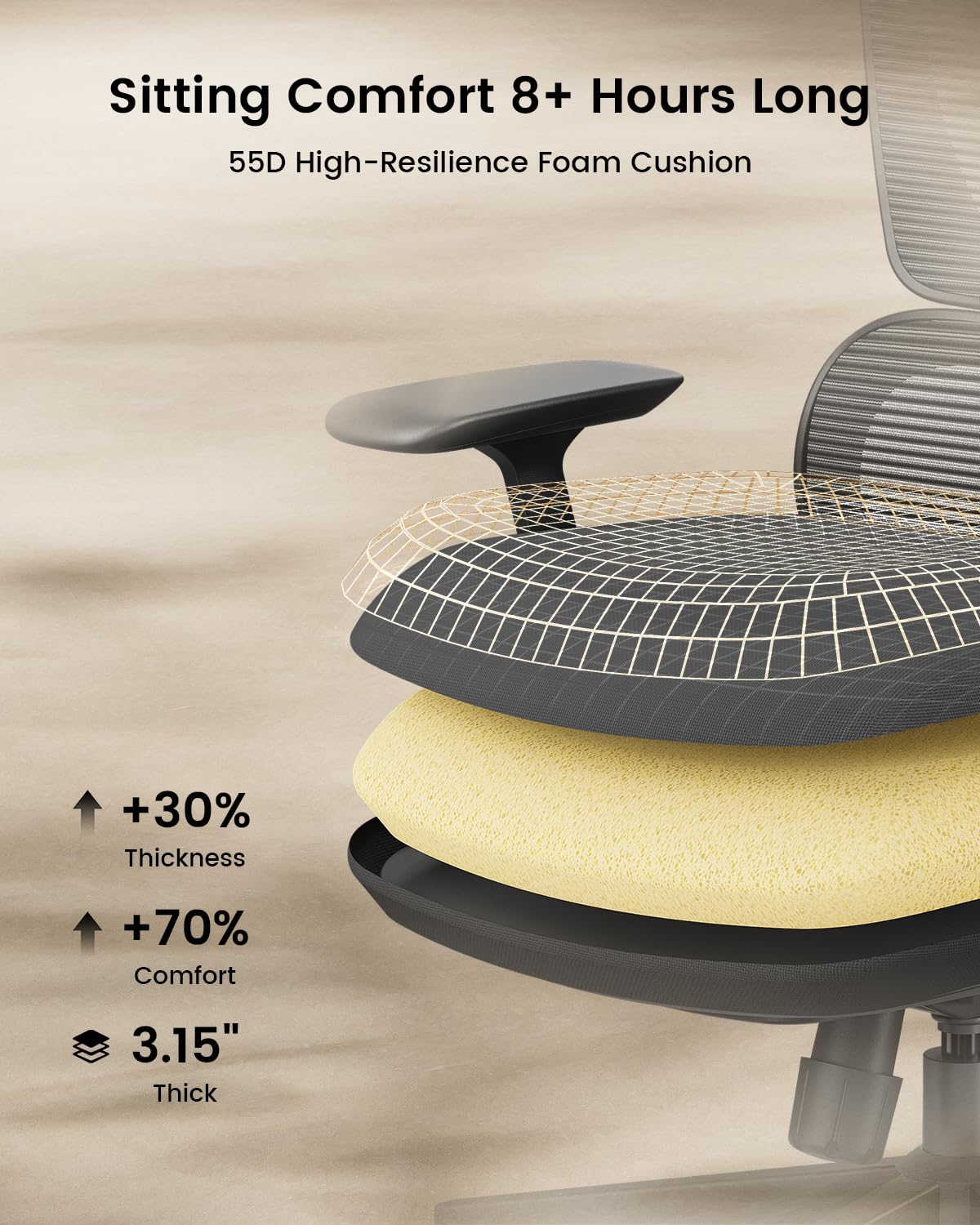 ProtoArc Ergonomic Office Chair – EC300 Adjustable Lumbar High Back Desk Chair, Sliding Seat, 3D Headrest, Wider Armrests, 4 Tilt Backrest Mesh Chairs for Home Office Long Hours Sitting - Black