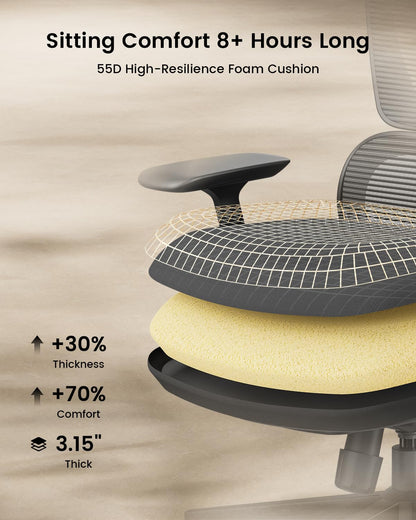 ProtoArc Ergonomic Office Chair – EC300 Adjustable Lumbar High Back Desk Chair, Sliding Seat, 3D Headrest, Wider Armrests, 4 Tilt Backrest Mesh Chairs for Home Office Long Hours Sitting - Black