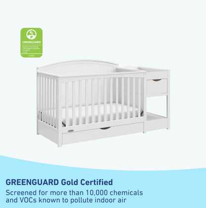 Graco Bellwood 5-in-1 Convertible Crib & Changer with Drawer - GREENGUARD Gold Certified, Full-Size Storage Drawer, Converts to Toddler Bed (White)
