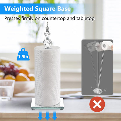 Crystal Paper Towel Holder, Bling Silver Paper Towel Roll Holder, Decor Standing Paper Towel Holder with Weighted Base, Paper Towel Dispenser for Kitchen Countertops Bathroom, Anti Slip(Square/Silver)