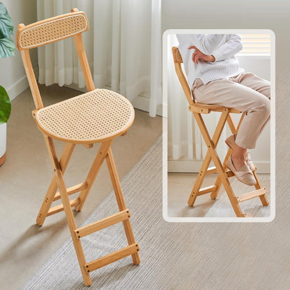 Folding Chairs, Kitchen Island Stools, Comfortable Bamboo Folding Chair with Backrest and Footrest, Counter Stool for Events Office Wedding Party Picnic Kitchen