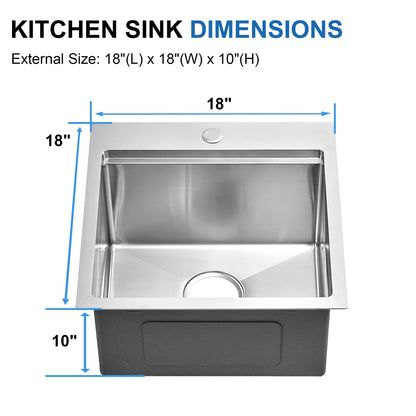 Scamall 18x18x10 Drop In Kitchen Sink Workstation, Brushed Silver 304 Stainless Steel Single Bowl with Quick Drainage & Tarnish-Free Surface for Bar, RV, Includes Accessories