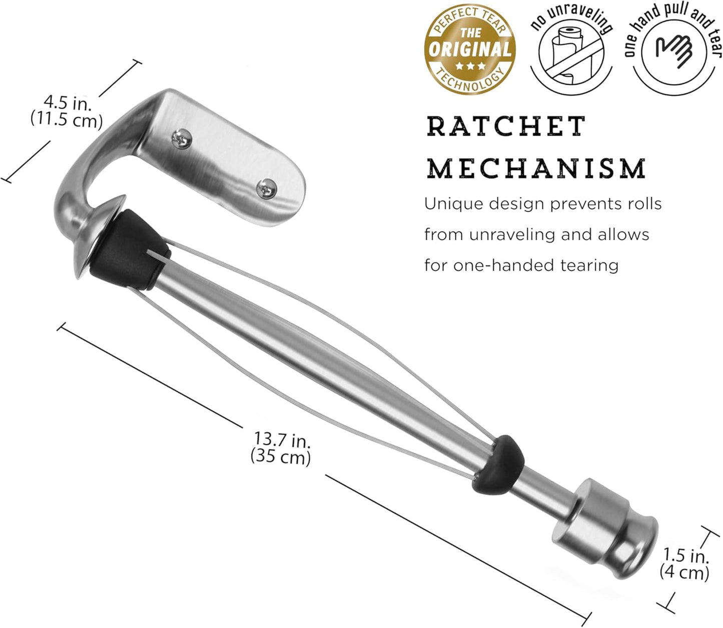 14-Inch, Kamenstein Perfect Tear Wall Mount Paper Towel Holder, Patented Design for One-Handed Use, Rounded Finial