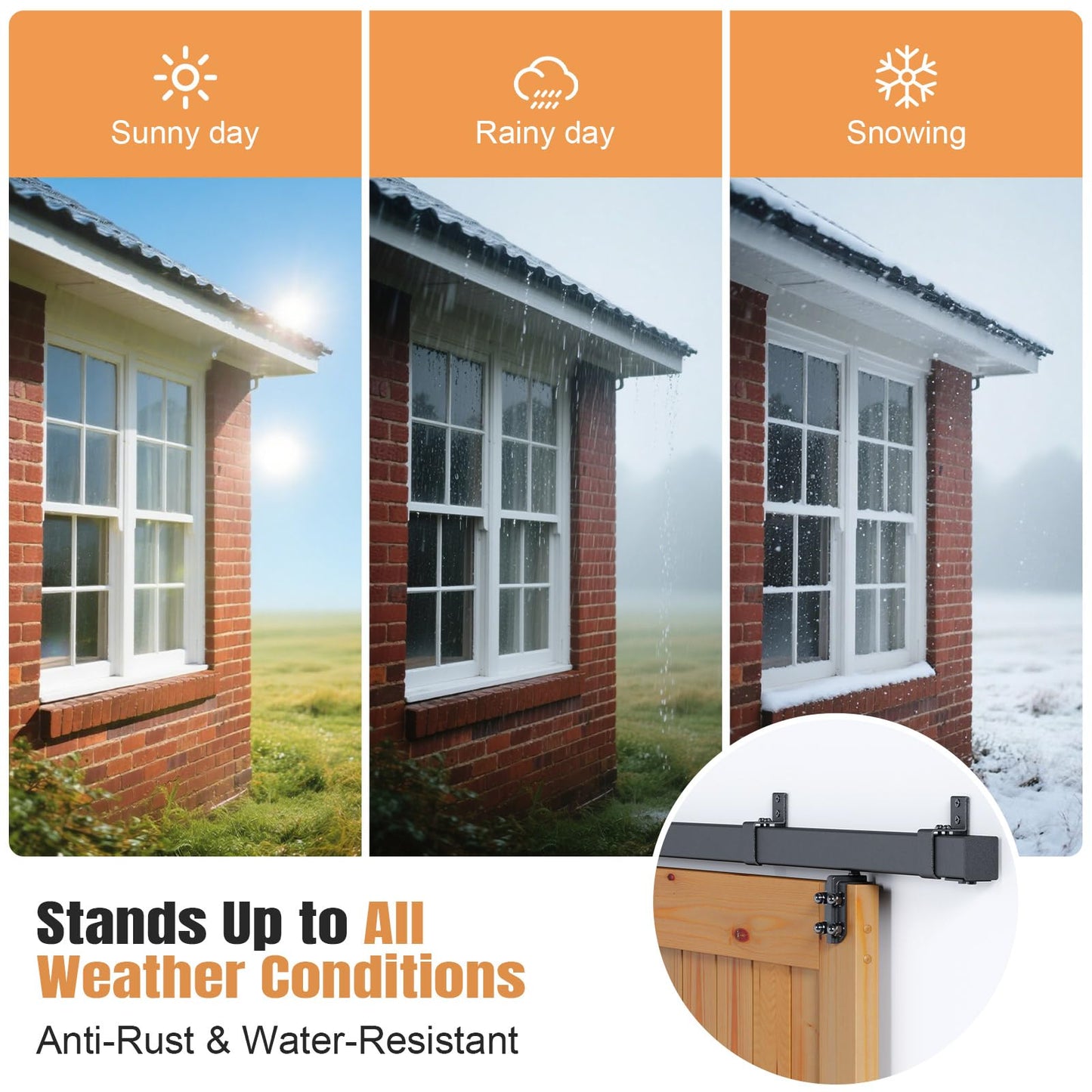Easelife 16FT Exterior Sliding Barn Door Hardware Kit, Box Rail Track, 450lb Capacity, Black Weather-Resistant Steel, Wall Mount System for Outdoor Use, Fit Double 48in Door