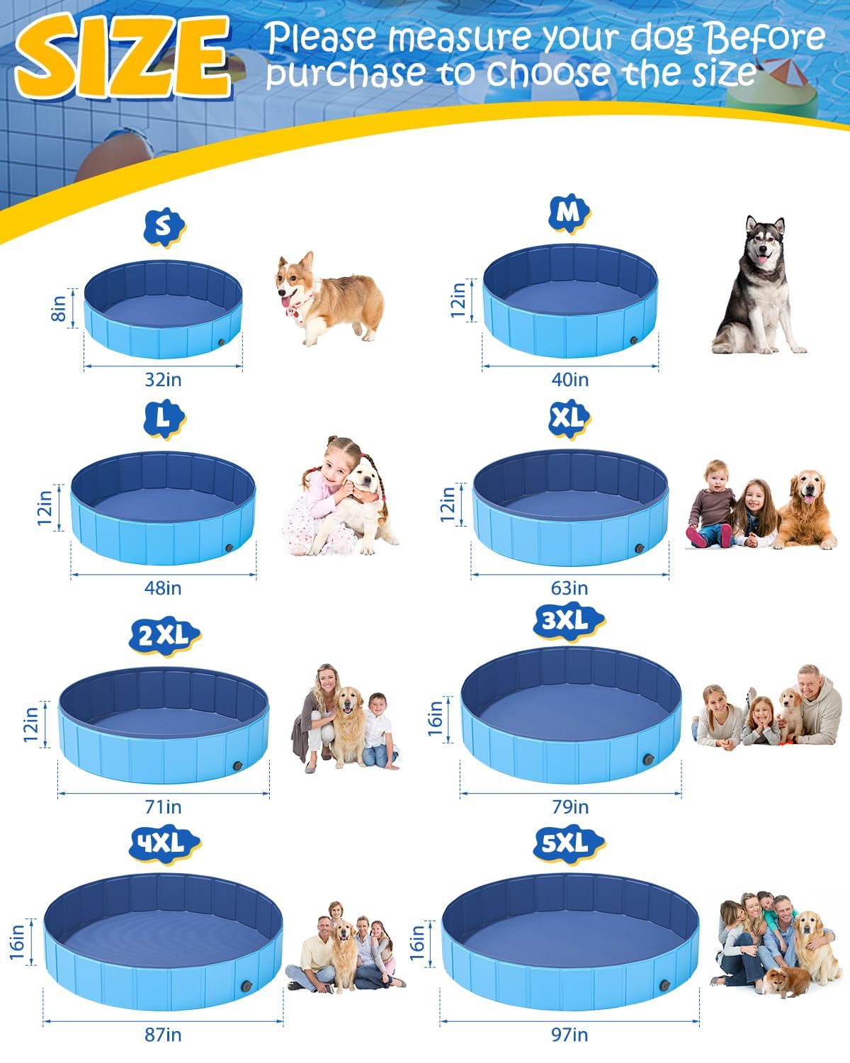 YSJILIDE Portable Dog Pool PVC Pet Swimming Pool Bathtub Collapsible Foldable Dog Pool, Hard Plastic Pool for Pets to Swim and Bath (XL-220Blue)