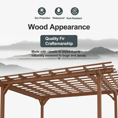 Echo Voyage 12' x 14' Outdoor Wood Pergola, Wooden Patio Pergola Gazebo for Climbing Plant Support, Garden,Brown