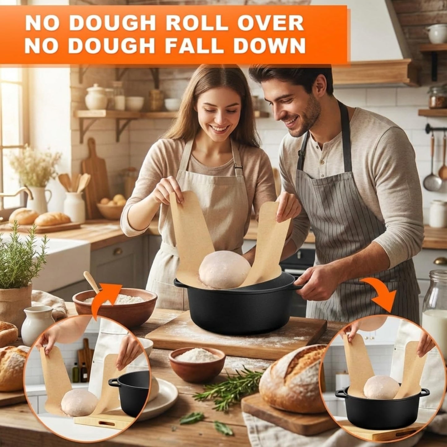 Marspark 50 Pcs Parchment Paper for Sourdough Baking, Bread Sling - Dutch Oven Liner, Pre-Cut Parchment Baking Supplies for Easy Dough Transfer (Round)
