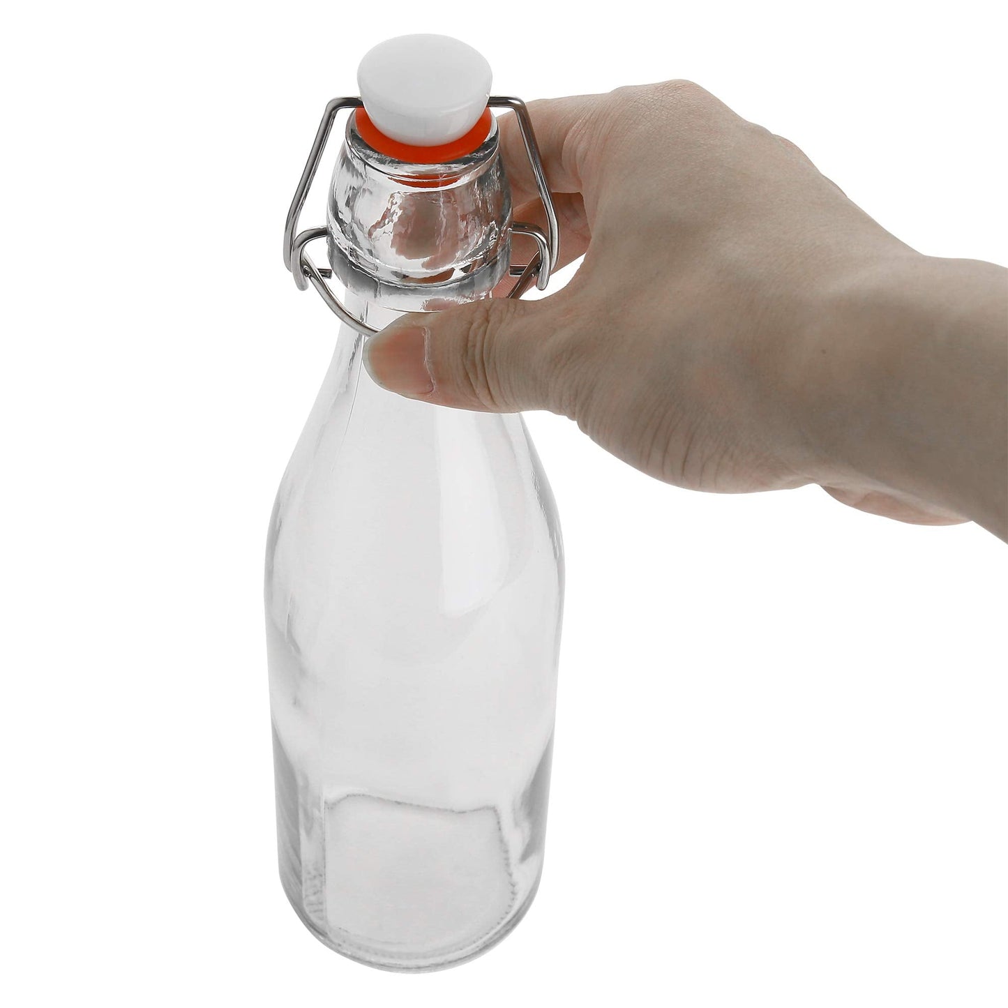 AYL Flip Top Glass Bottle [16 fl. oz./Pack of 6]– Swing Top Brewing Bottle with Stopper for Beverages, Oil, Vinegar, Kombucha, Beer, Water, Soda, Kefir – Airtight Lid & Leak Proof Cap – Clear