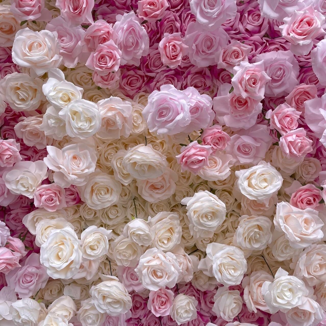 ERoomQ Artificial Flower Wall Panels, Pink White Floral Wall Mat 3D Cloth Bottom Simulation Flower Silk Rose Flower Panels for Backdrop Wedding Wall Decoration,3M*3M