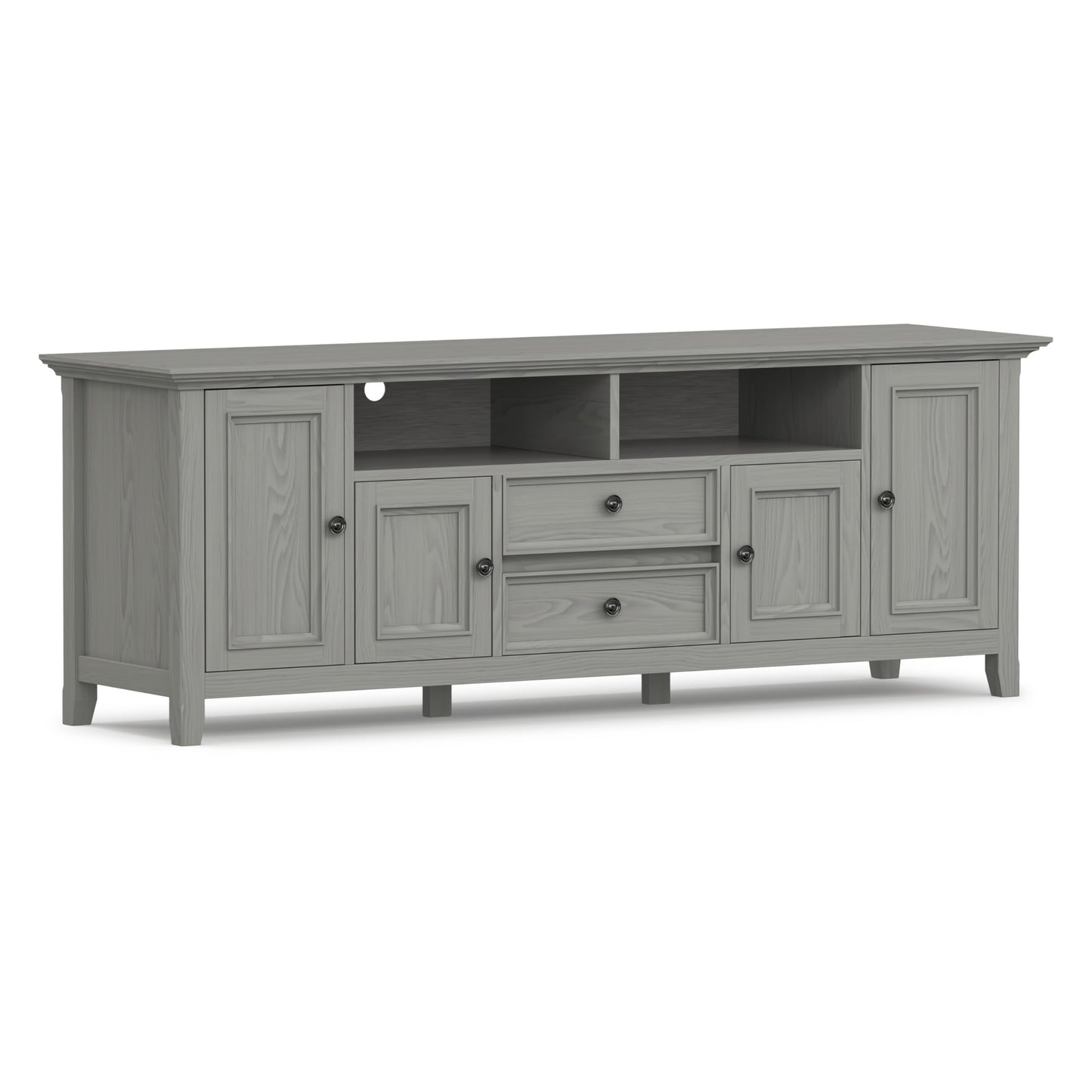 SIMPLIHOME Amherst TV Stand - 72 inch Wide Solid Wood Media Console in Fog Grey, Transitional Entertainment Center for Living Room for TVs up to 80 Inches with Shelves and Cable Management