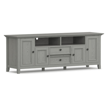 SIMPLIHOME Amherst TV Stand - 72 inch Wide Solid Wood Media Console in Fog Grey, Transitional Entertainment Center for Living Room for TVs up to 80 Inches with Shelves and Cable Management