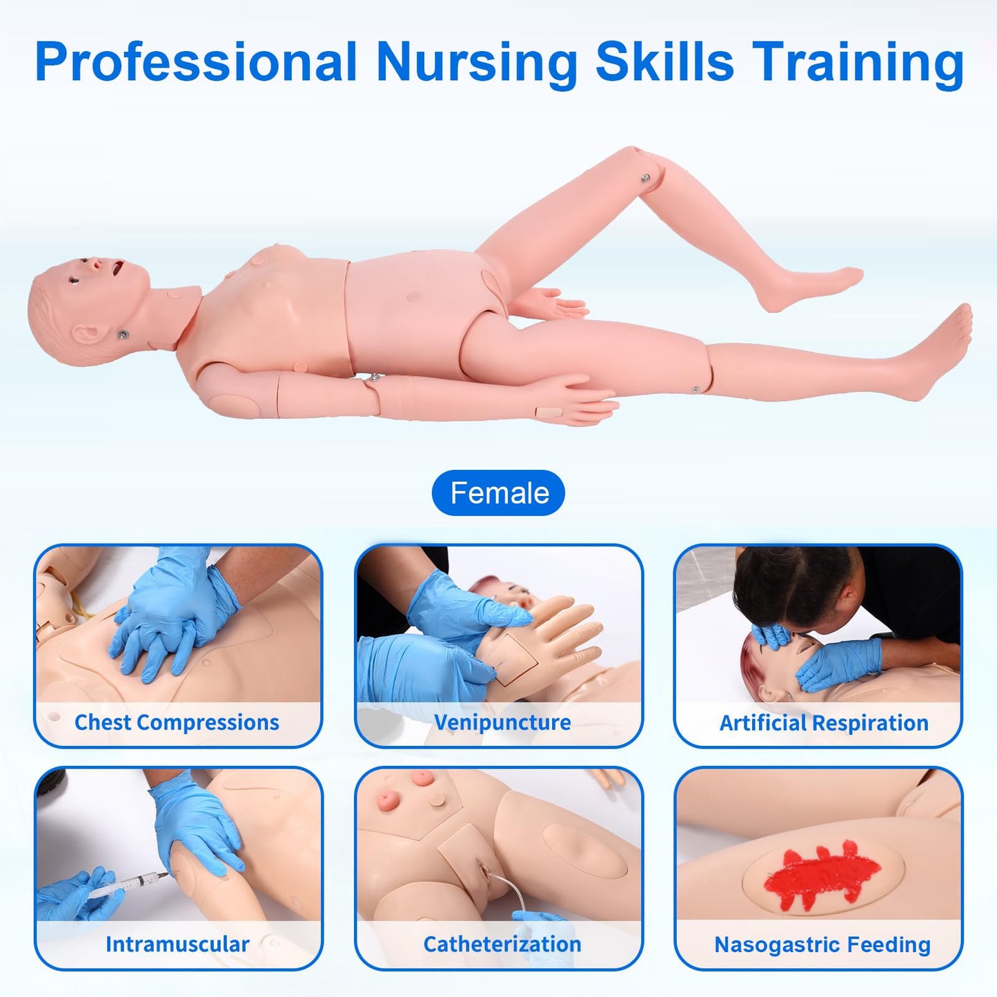 Medical Mannequin for Training, Female CPR Human Manikins Highly Simulated Patient Care Medical Manikin with 3 Muscle Module & Patient Gown & Urinary for Teaching Pratice (Famale)