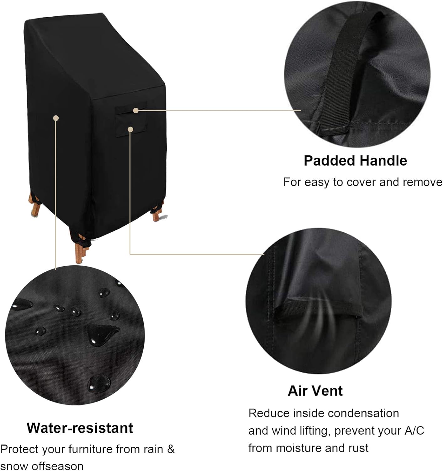 (2 Pack 25.5"L 25.5"W 47"H, WOMACO Stackable Patio Chair Cover Waterproof Outdoor Stacking High Back Chair Cover Water