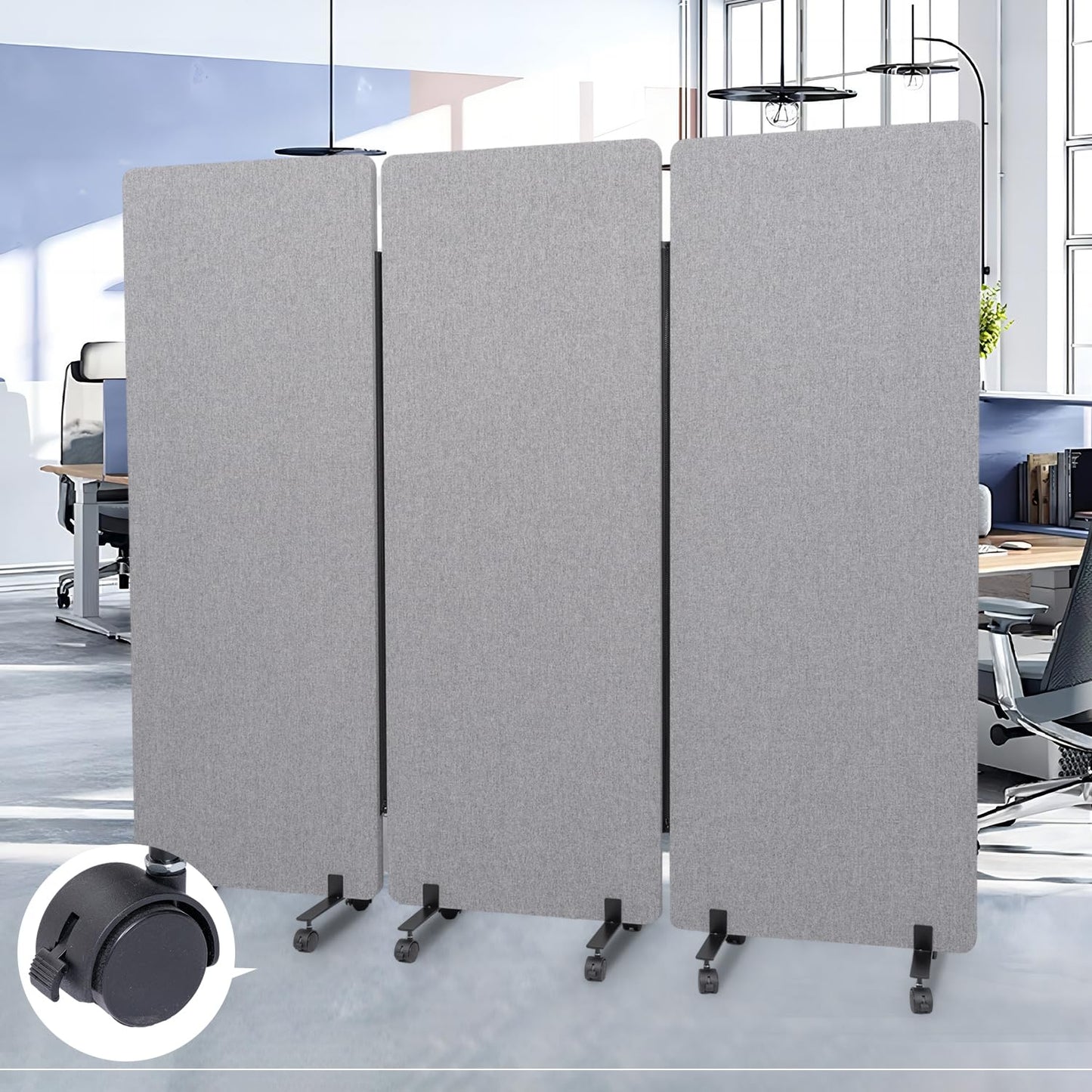 Room Divider Soundproof Privacy Panel with Wheels, 3 Panel Portable Office Wall Divider for Room Partition, Soundproof Partition Room Dividers Cubicle Wall Temporary Wall Space Separator for Office