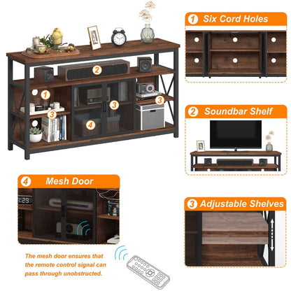 BON AUGURE Tall TV Stand for TVs up to 65 Inch, Industrial Wood Entertainment Center with Storage Cabinet, Farmhouse TV Media Console for Living Room and Bedroom (32 Inch High, Rustic Oak)