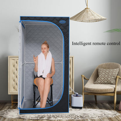 Portable Black Full Size Steam Sauna Tent - Personal Home Spa with Steam Generator, Remote Control, and Foldable Chair for Relaxation and Detox at Home