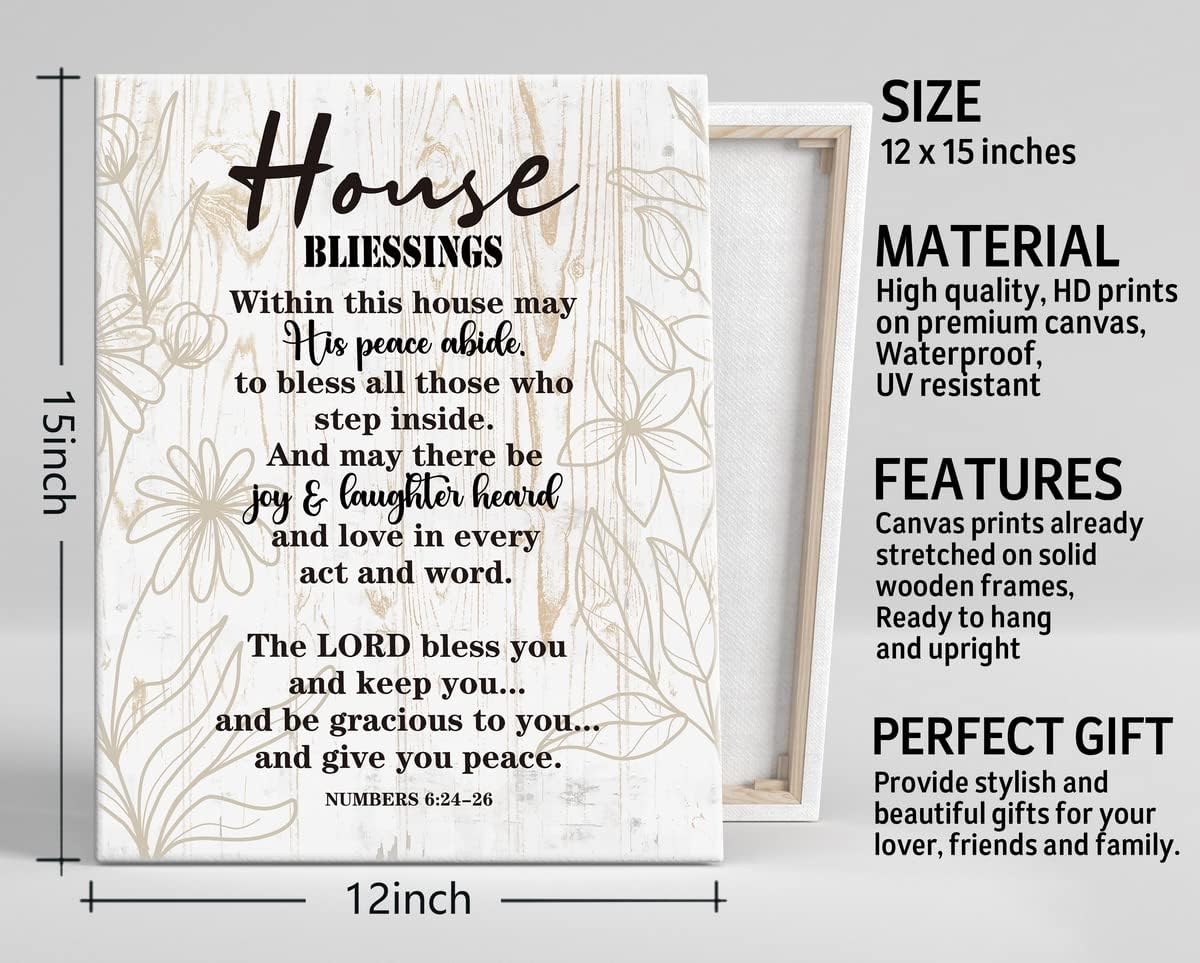 Canvas Wall Art House Blessing Decor, Inspirational Quote Prints for Home, Christian Family Gift, 12x15