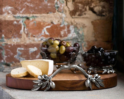 Vagabond House Olive Grove Pewter Handle Wood Cheese Board 13.5 inch Diameter