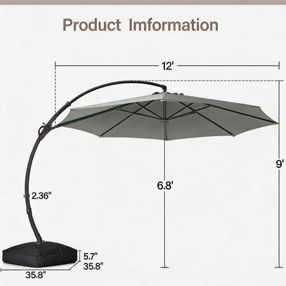 LAUSAINT HOME Outdoor Patio Umbrella with Base included, 12 FT Deluxe Curvy Cantilever Umbrella Heavy Duty Offset Hanging Umbrella with 360° Rotation for Market, Pool, Garden, Backyard, Deck (Grey)