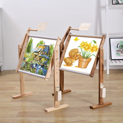 ELUKHT Cross-Stitch Frame Embroidery Frame, Vertical Solid Wood Adjustable Embroidery Frame, Cross-Stitch Frame, Widened Base, Right Tool Box, Convenient Storage (Baked Color)