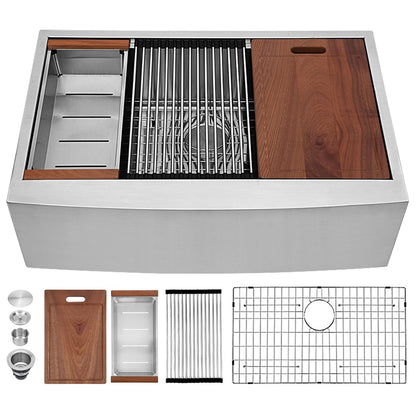 Sarlai 30 Farmhouse Kitchen Sink Stainless - 30 x 22 Inch Farmhouse Sink Ledge Workstation Sinks Apron Front Single Bowl 16 Gauge Stainless Steel Luxury Kitchen Farm Sinks