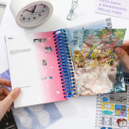 ZHIJIANHZ Premium Stcker Book for Scrapbooking, 65 Sheets Including Patterned, Vellum and Glitter Paper, Junk Journal Supplies for Adults with Vintage Stickers, 4.9 x 6.9 Inches