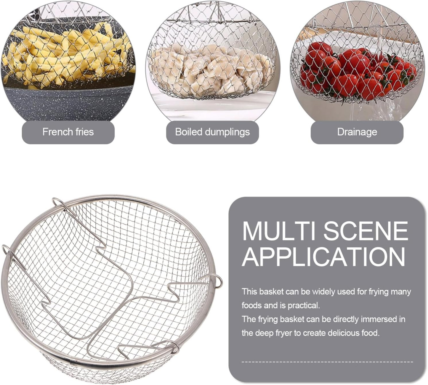 Potato Cooking Strainer, Stainless Steel Frying Basket, Foldable Colander for Steaming, Straining, Rinsing