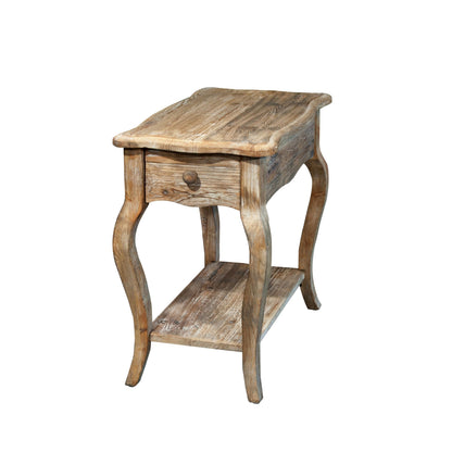 Alaterre Furniture Austerity Living Room Tables – 15 Inch Narrow Chairside Table with Drawer, Shelf, Scalloped Edges, & Curved Legs – Rustic Accent Side Table in Driftwood Finish