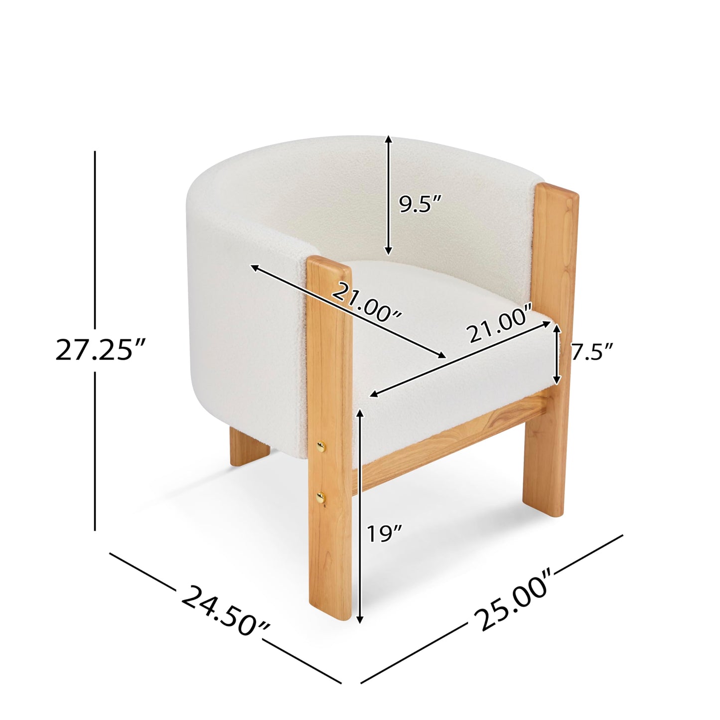 Christopher Knight Home Annie Modern Boucle Upholstered Dining Chairs Set of 2, Wooden Dining Room Armchair, Curved Backrest Kitchen Chairs, Living Room Accent Chair for Extra Seat, Natural + White