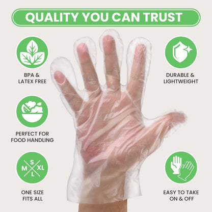 Keppi 600 Pack Disposable Food Prep Gloves – Clear Polyethylene, Latex-Free, BPA-Free, Powder-Free – Bulk Kitchen Cooking, Catering, BBQ, Baking, Restaurant, Food Handling & Serving Gloves